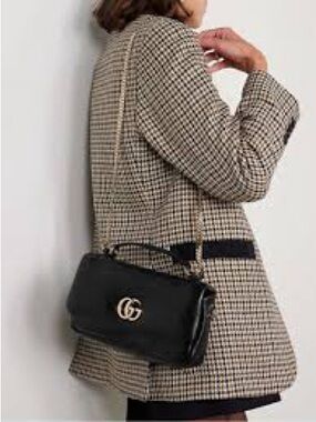 New Gucci Black Leather Crossbody Bag with Gold GG Hardware Milano